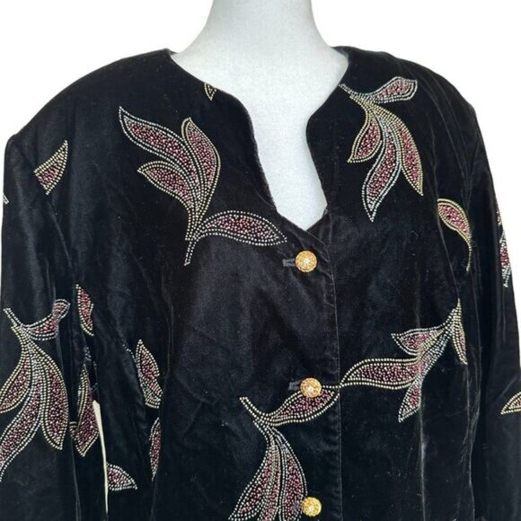 Vintage Black Velour Glitter Jacket Size 18W Maggie McNaughton Evening Party - Picture 2 of 6